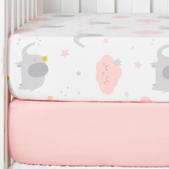 TILLYOU 1 Pink 1 white/pink Fitted Crib Sheets 28inx52in x 8in 100% Cotton, New - Picture 13 of 16